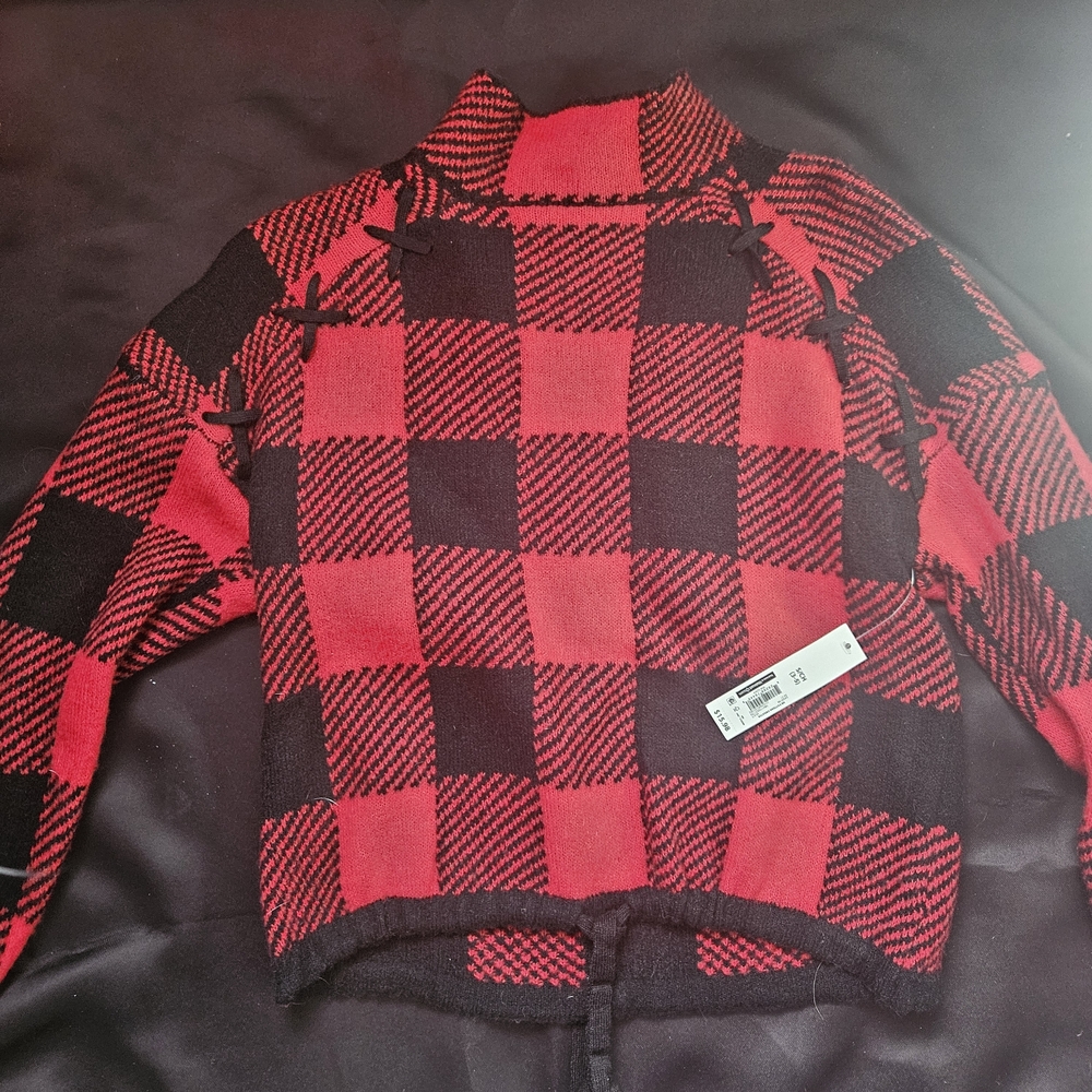 No Boundaries Red and Black Checkered Women's Turtleneck Sweater